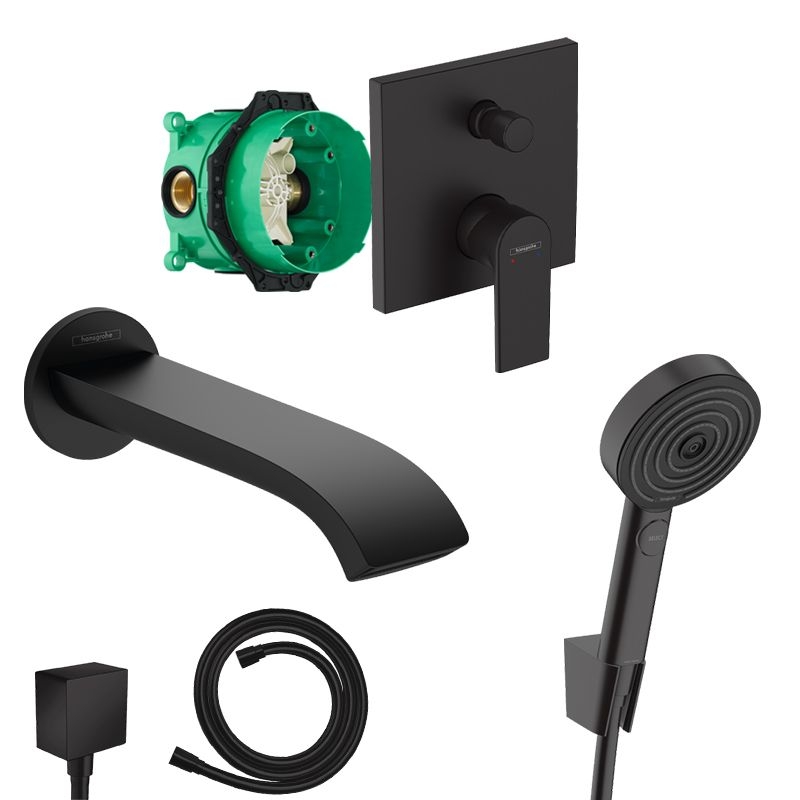 Sen Tắm Âm Tường Hansgrohe Vernis Shape Bath Mixer Concealed Set Black Matt – Với Vòi Xả Vivenis và iBox