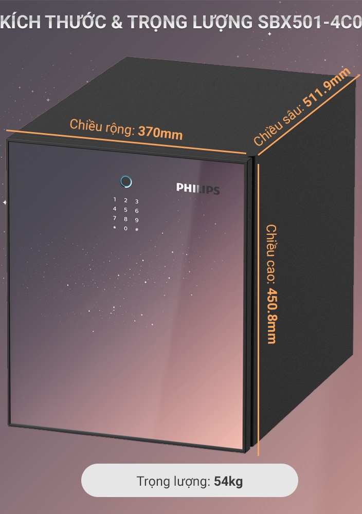 Két sắt chống cháy Philips SBX501-4C0 (54Kg) - Bảo mật vân tay, Tiêu chuẩn Mỹ