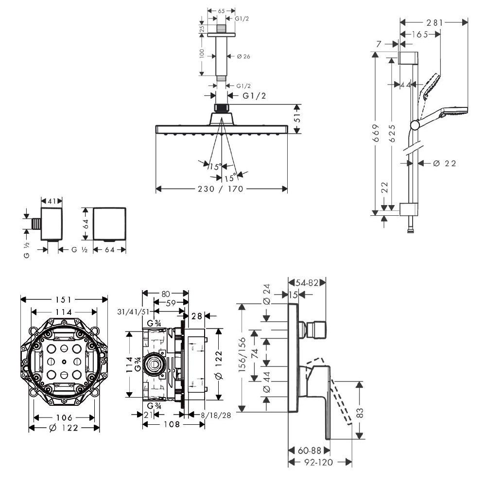 Bộ sen tắm gắn trần Hansgrohe Vernis Shape 230 GR02