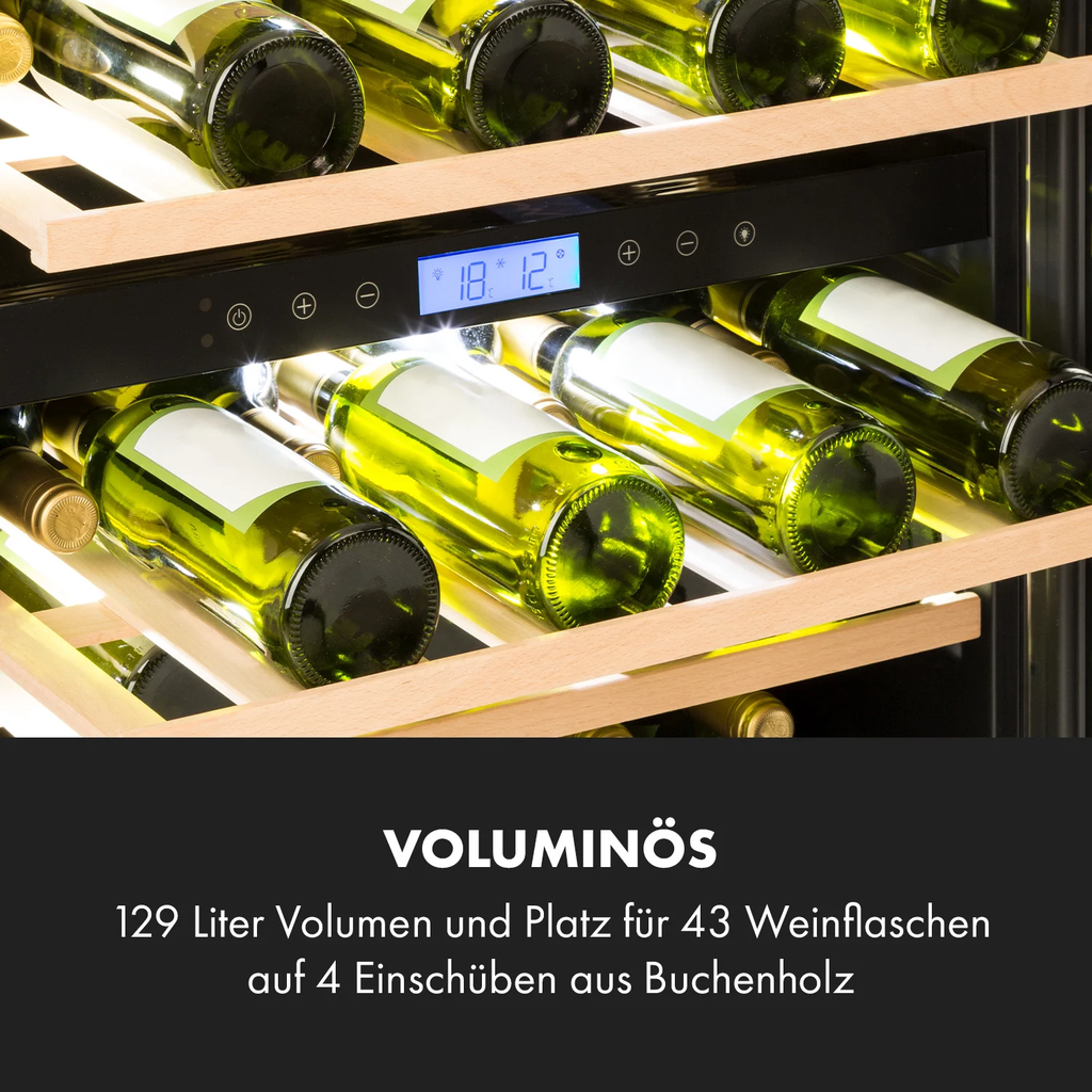 Tủ bảo quản rượu vang Klarstein Vinovilla 43 Built-In Duo Onyx