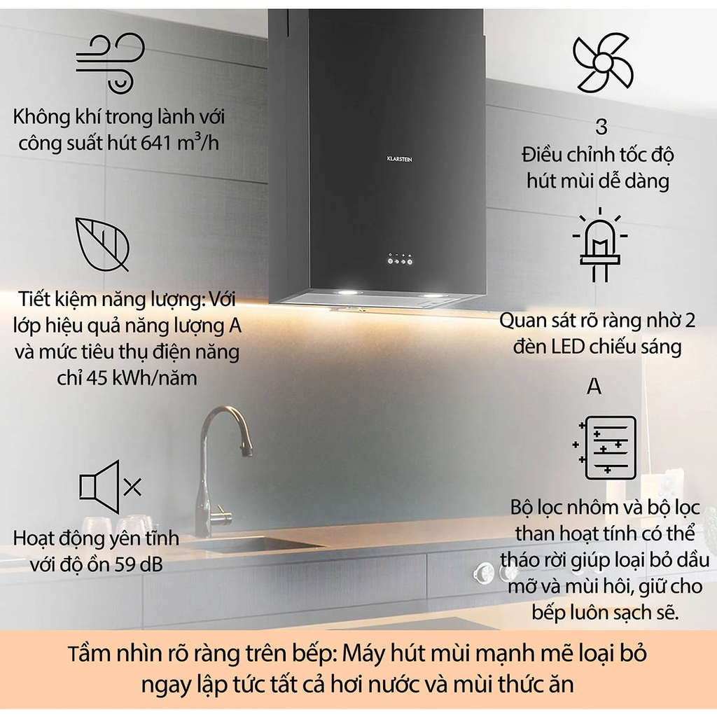 Máy hút mùi đảo Klarstein CGCH3-Structura