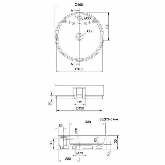 Lavabo bán âm Scarabeo Geo 8029D