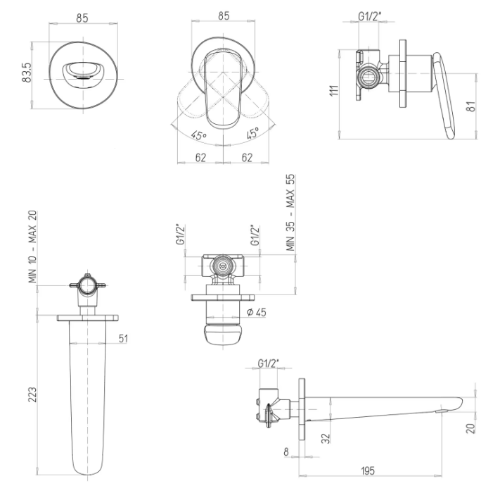Vòi Lavabo Âm Tường Villeroy & Boch Antao Two-Hole Single-Lever Basin Mixer Tap , Chrome