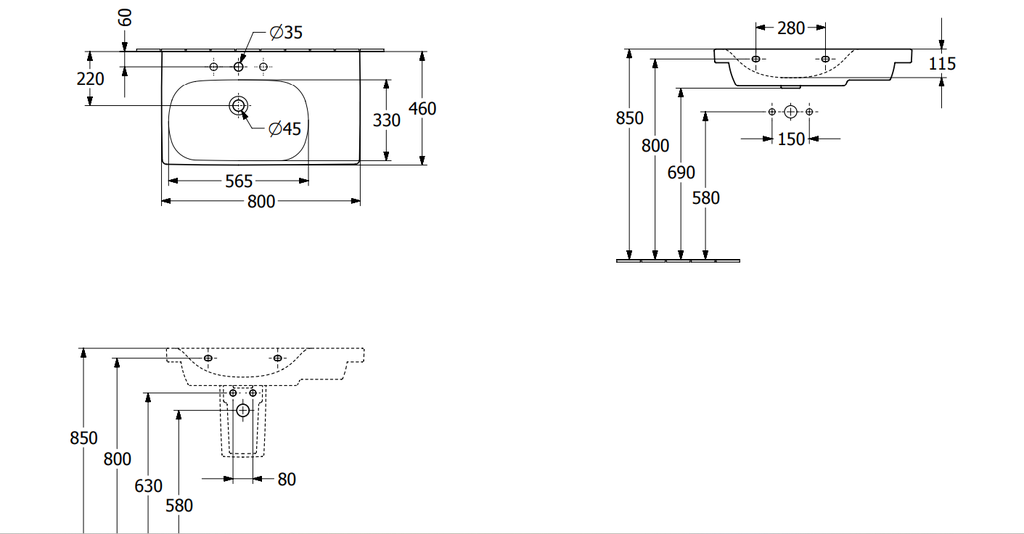Lavabo treo tường Villeroy & Boch Skyla, màu trắng .