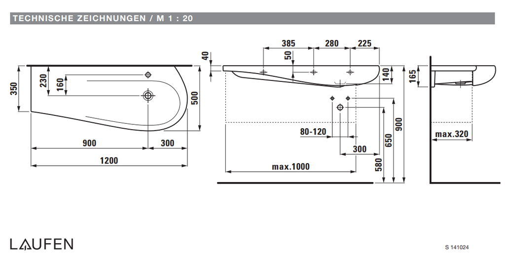 Chậu lavabo treo tường LAUFEN IL BAGNO ALESSI One 120cm – CleanCoat (LCC) .