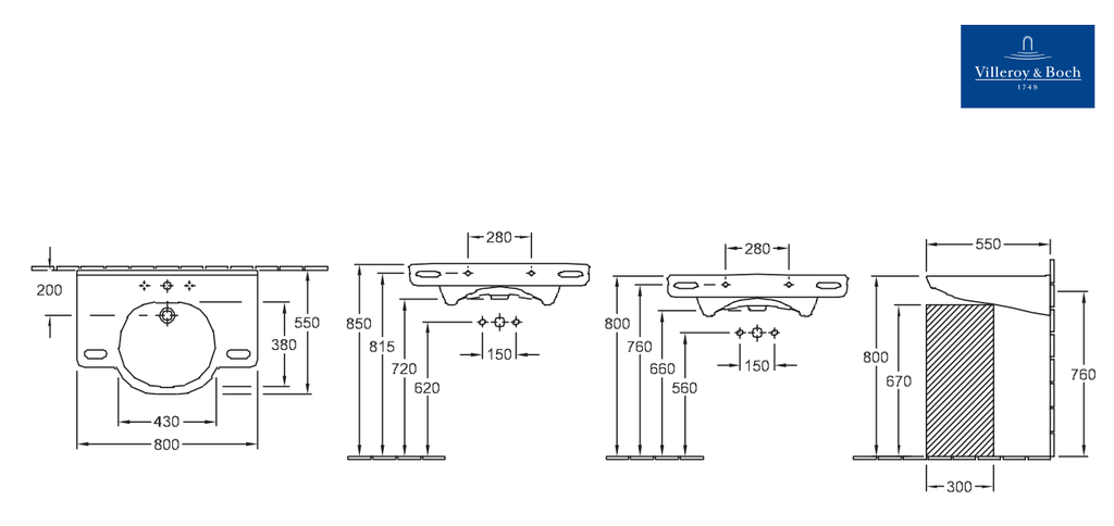 Chậu lavabo treo tường Villeroy & Boch ViCare CeramicPlus 80cm