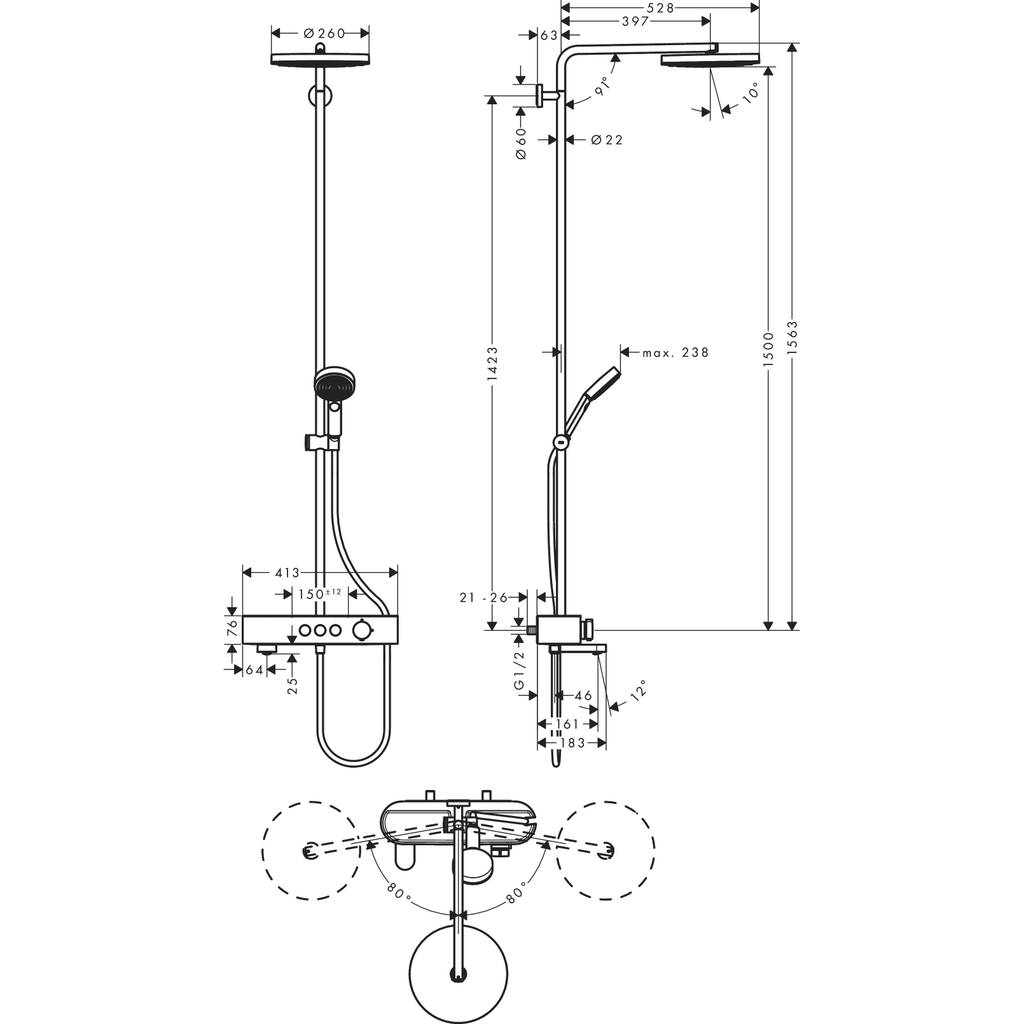Sen cây Hansgrohe Pulsify S 260 có vòi xả 24230000