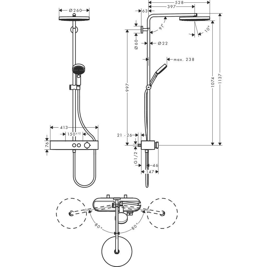 Sen cây Hansgrohe Pulsify S 260 24220000