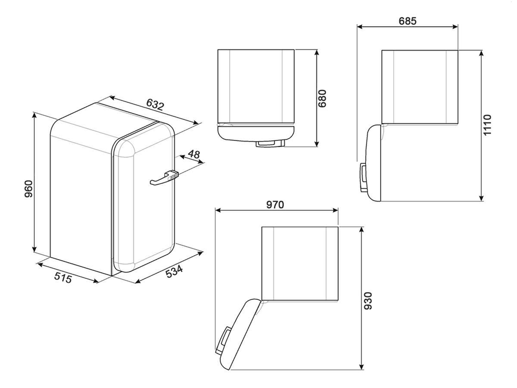 Tủ mát mini Smeg 130L FAB10HL