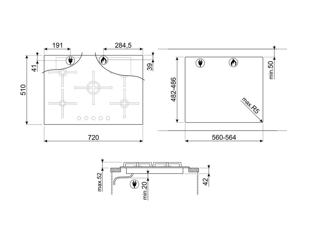 Bếp Gas Âm Smeg PV275B