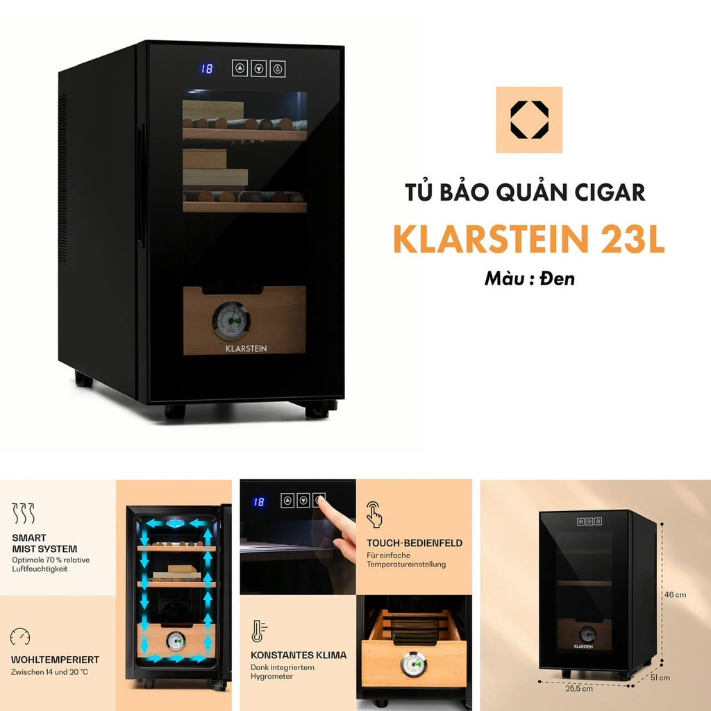 Tủ bảo quản Cigar Klarstein 23L