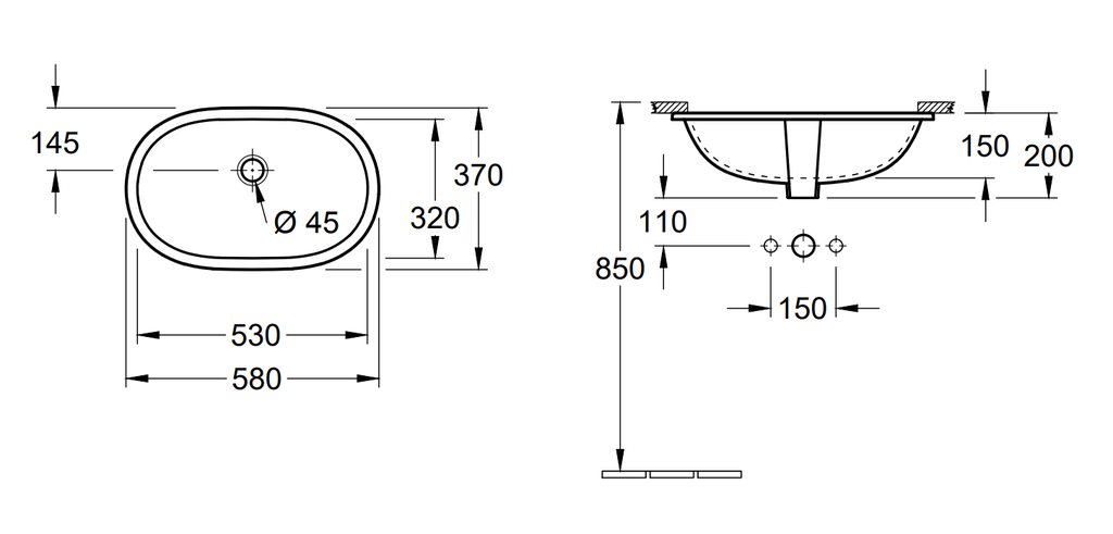 Lavabo âm bàn Villeroy & Boch O.Novo 41625001 (53cm)