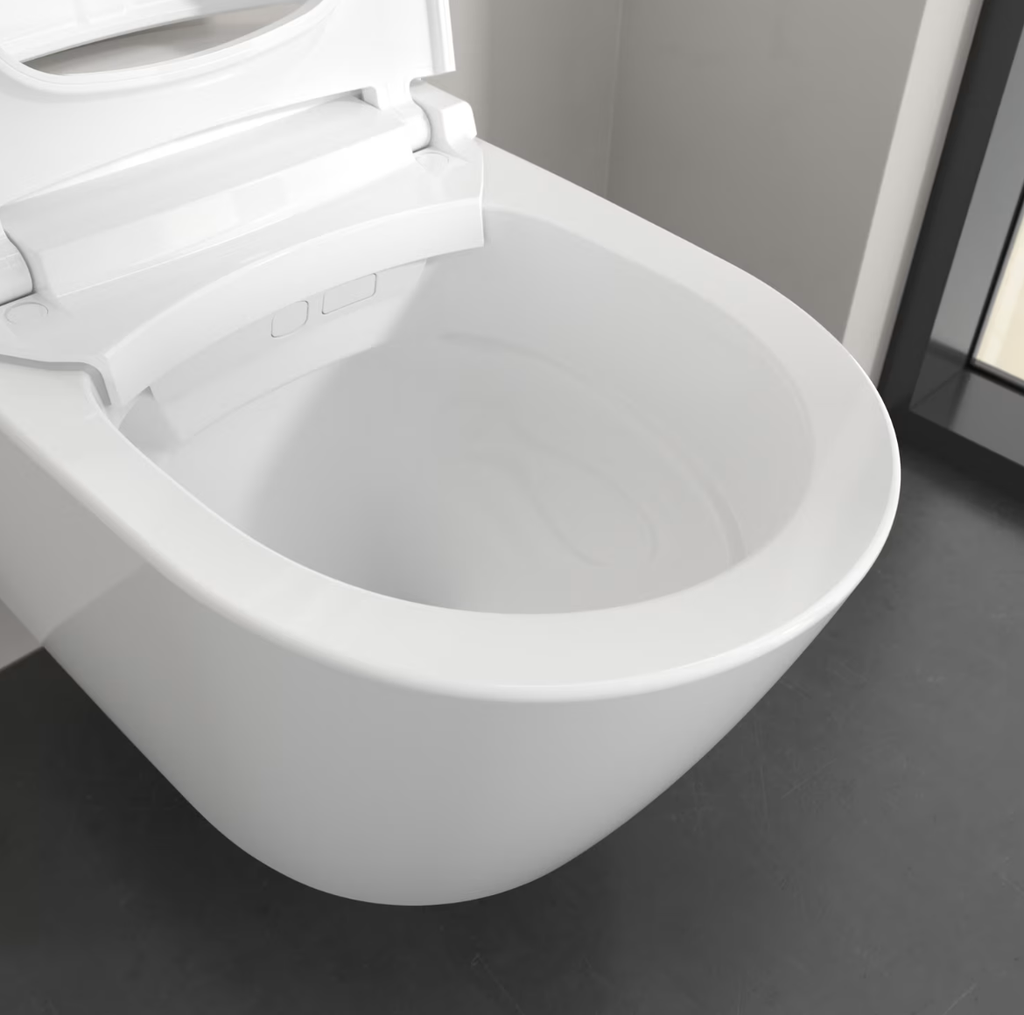 Combo Bồn cầu điện tử treo tường Villeroy & Boch ViClean Supreo Select White + két âm + mặt nhấn xả cảm ứng