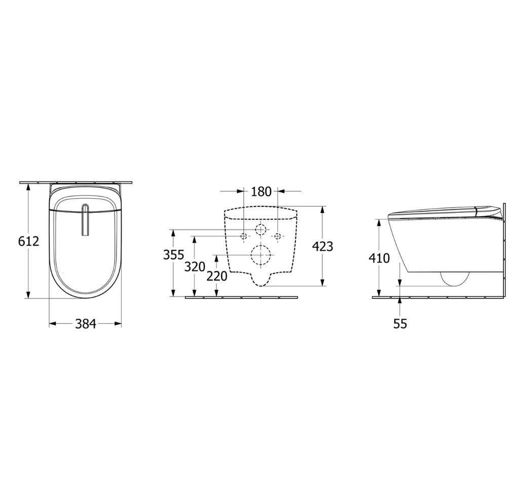 Combo Bồn cầu điện tử treo tường Villeroy & Boch ViClean Supreo Select Black+ két âm + mặt nhấn xả cảm ứng