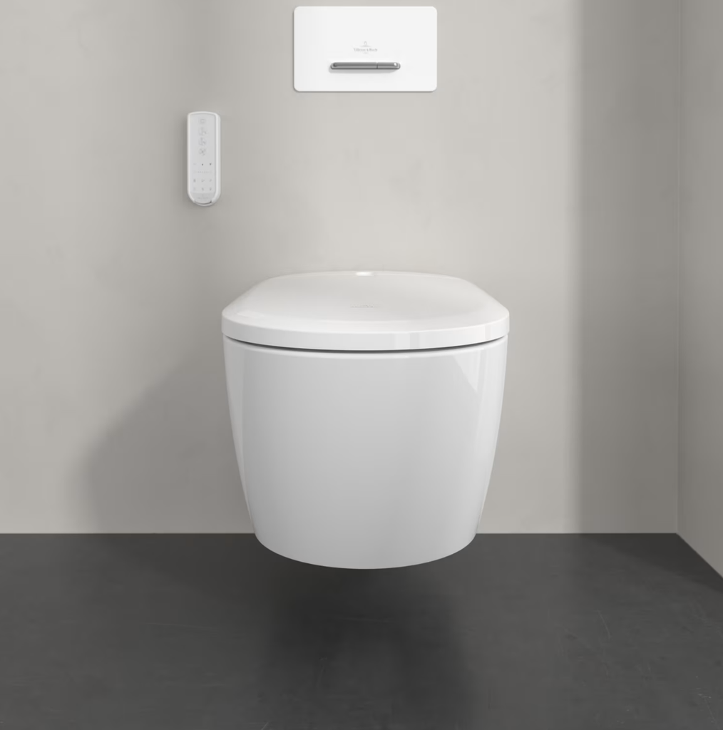 Combo Bồn cầu điện tử treo tường Villeroy & Boch ViClean Supreo Select White + két âm + mặt nhấn xả cảm ứng
