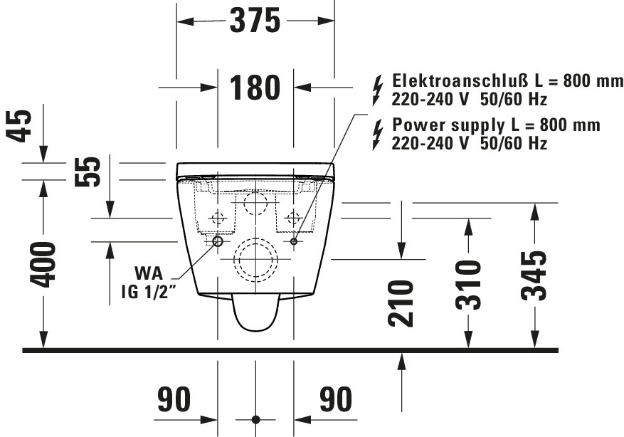 Combo bồn cầu điện tử Duravit SensoWash D-Neo 654000012004300 + két nước + mặt nhấn