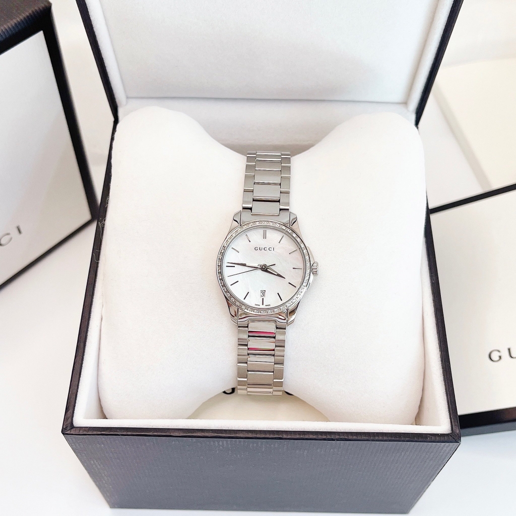 Gu.cci G-Timeless Diamonds Mother of Pearl Diamond Silver Tone Ladies Watch