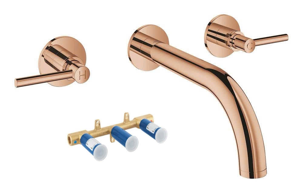 Vòi lavabo âm tường Grohe Atrio brushed warm sunset 20662DL0 và đế âm