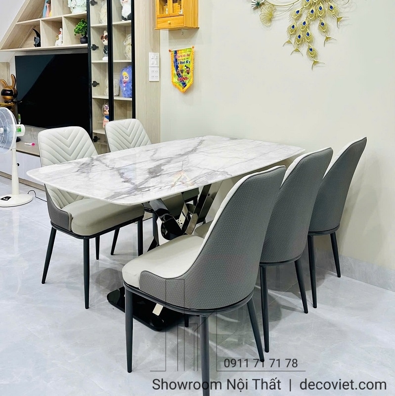 Bàn Ăn Chân Inox Mặt Đá 4 Ghế 2439S