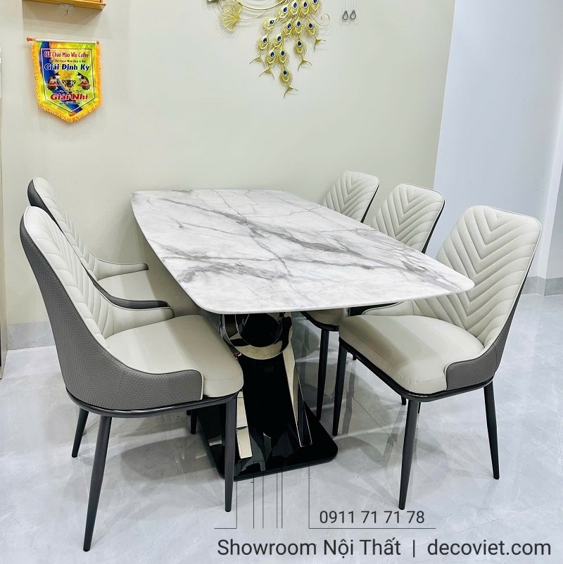 Bàn Ăn Chân Inox Mặt Đá 4 Ghế 2439S