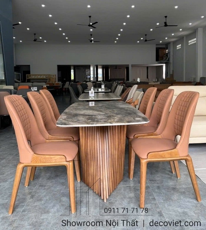 Bàn Ăn 6 Ghế Chân Gỗ Mặt Đá 2433S