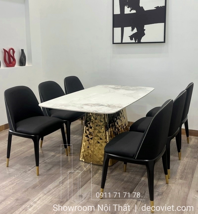 Bàn Ăn 6 Ghế Chân Inox Mặt Đá 1607S