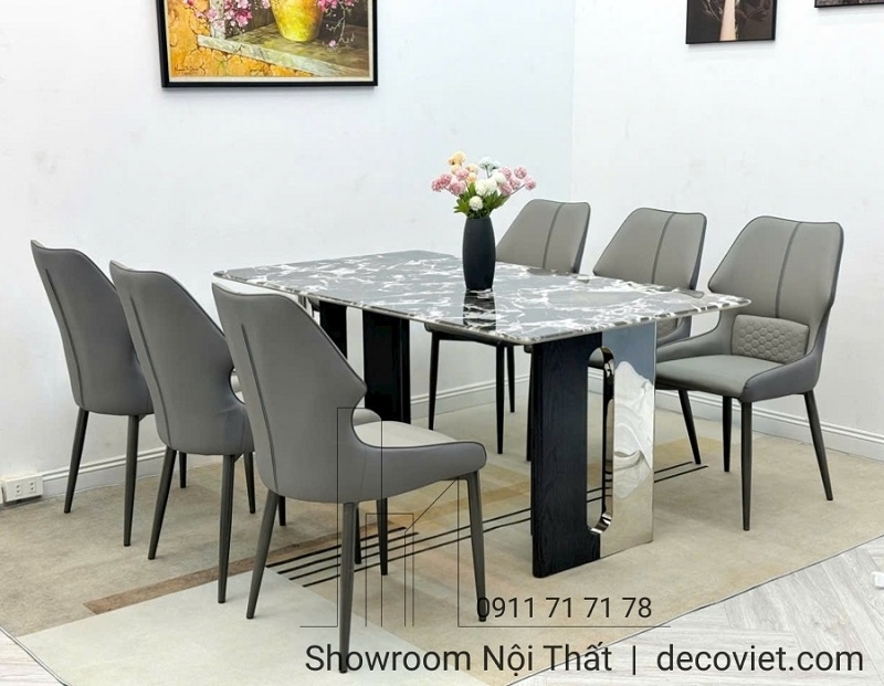 Bàn Ăn 6 Ghế Mặt Đá Cẩm Thạch 2253S