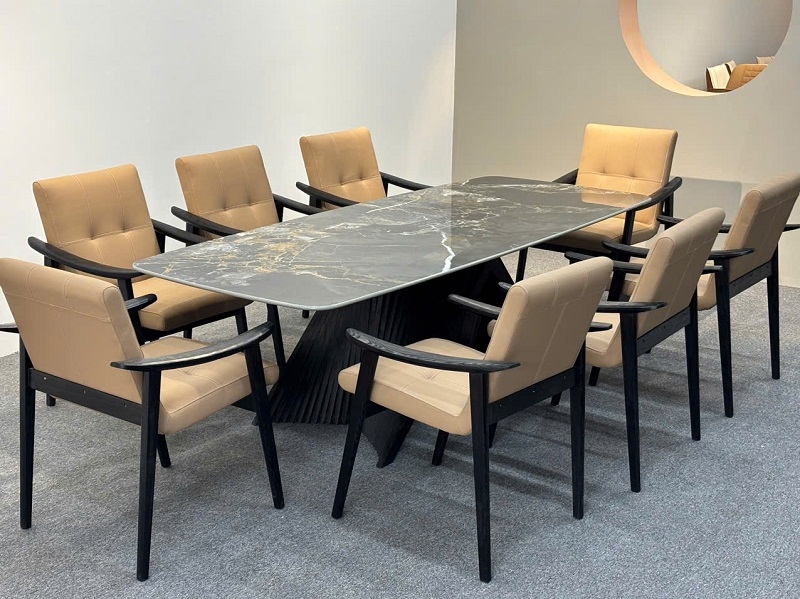 Bàn Ăn 8 Ghế Mặt Đá Chân Gỗ 2305S