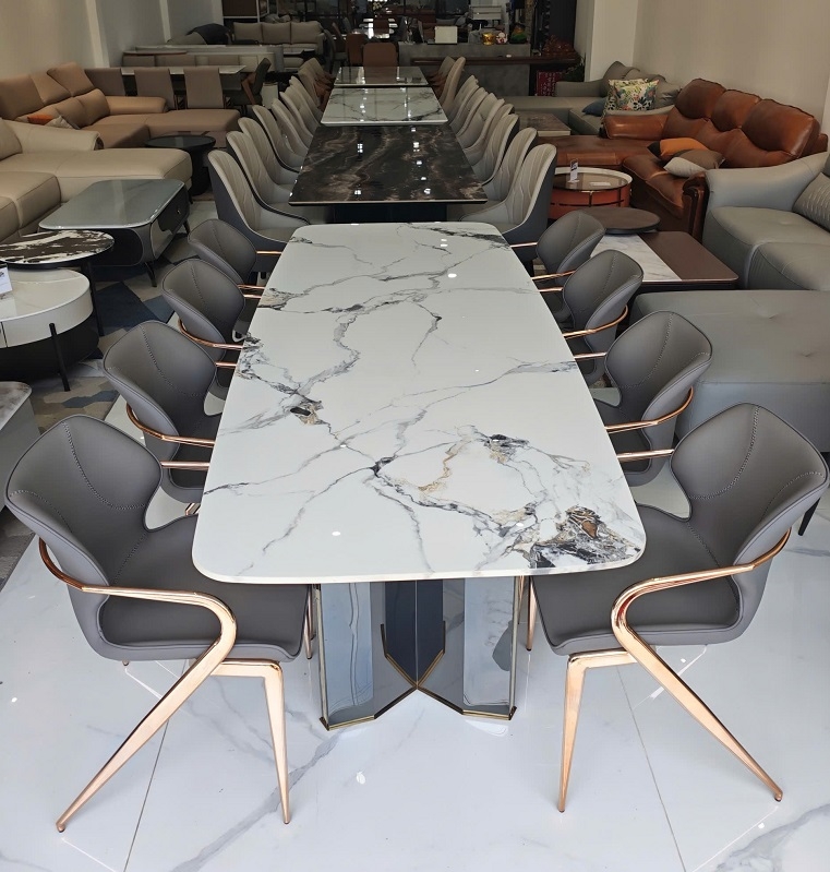 Bàn Ăn Cao Cấp Mặt Đá 2m6 8 Ghế 2870S