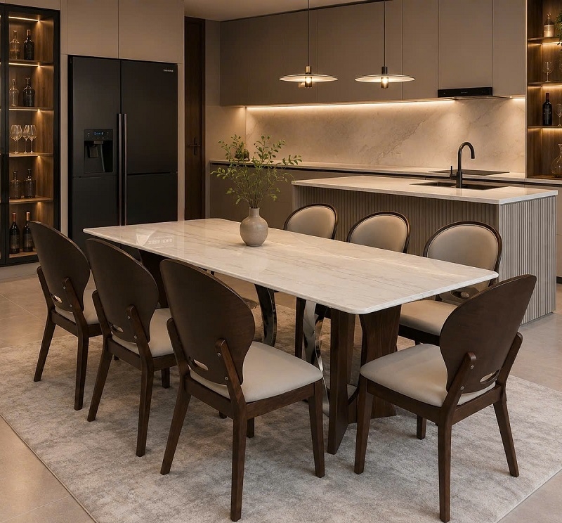 Bàn Ăn Chân Gỗ 6 Ghế 3018S