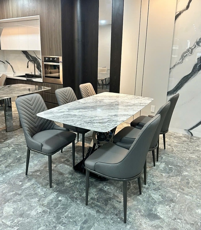 Bàn Ăn Chân Inox Mặt Đá 6 Ghế 2359S