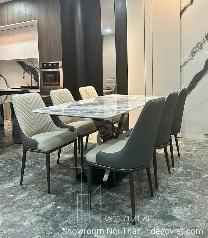Bàn Ăn Chân Inox Mặt Đá 6 Ghế 2359S