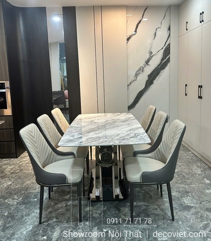 Bàn Ăn Chân Inox Mặt Đá 6 Ghế 2359S