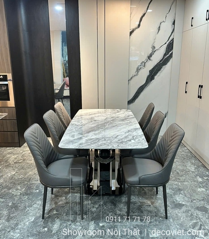 Bàn Ăn Chân Inox Mặt Đá 6 Ghế 2359S