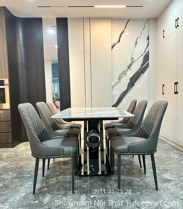 Bàn Ăn Chân Inox Mặt Đá 6 Ghế 2359S