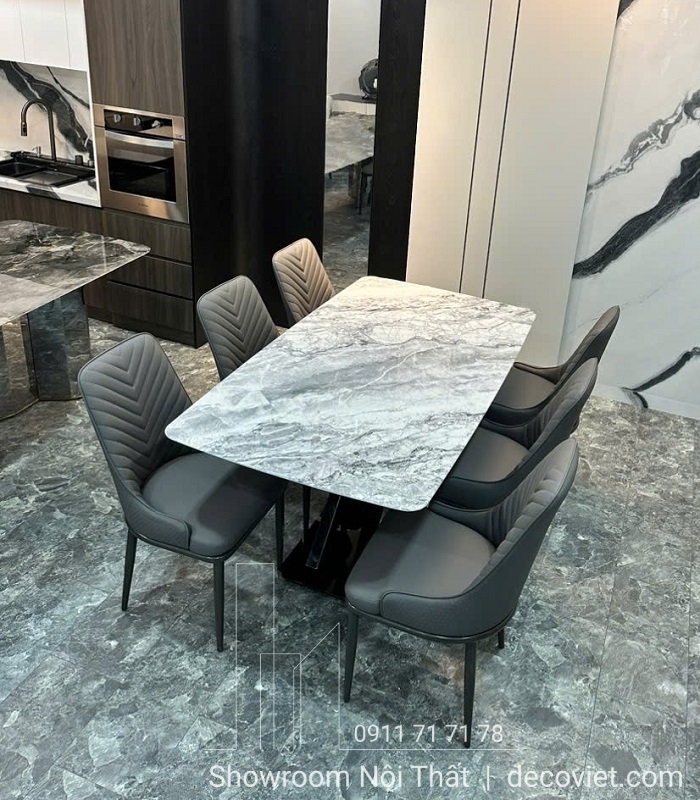 Bàn Ăn Chân Inox Mặt Đá 6 Ghế 2359S