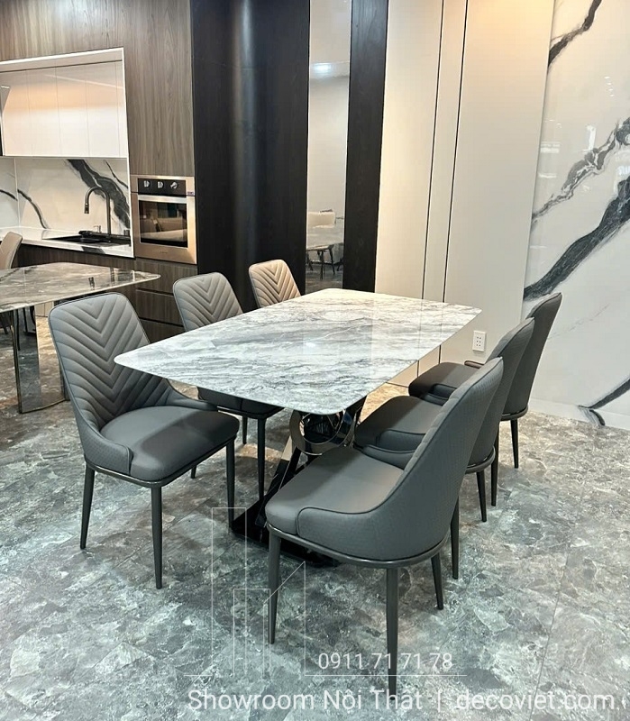 Bàn Ăn Chân Inox Mặt Đá 6 Ghế 2359S