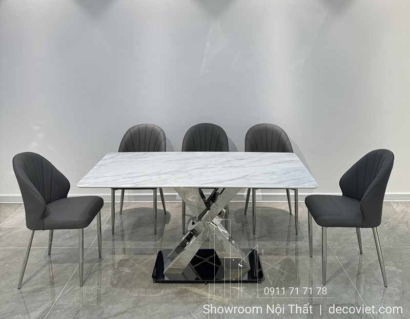 Bàn Ăn Chân Inox Mặt Đá 6 Ghế 2789S