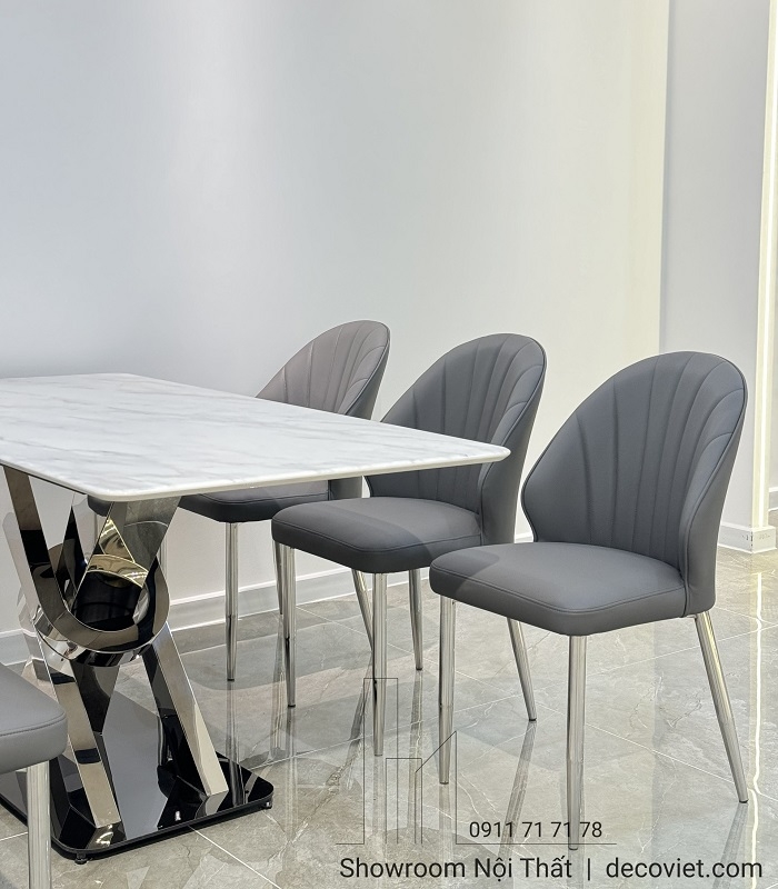 Bàn Ăn Chân Inox Mặt Đá 6 Ghế 2789S