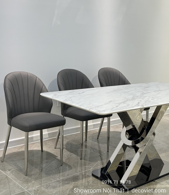 Bàn Ăn Chân Inox Mặt Đá 6 Ghế 2789S