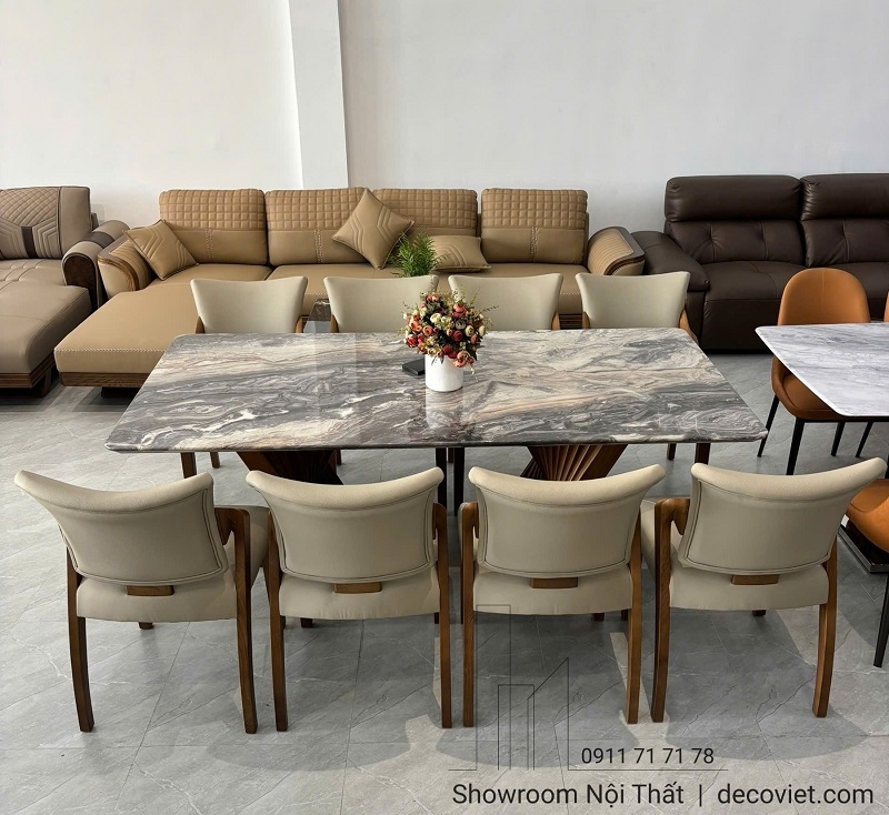 Bàn Ăn Gỗ Sồi Mặt Đá 8 Ghế 2894S