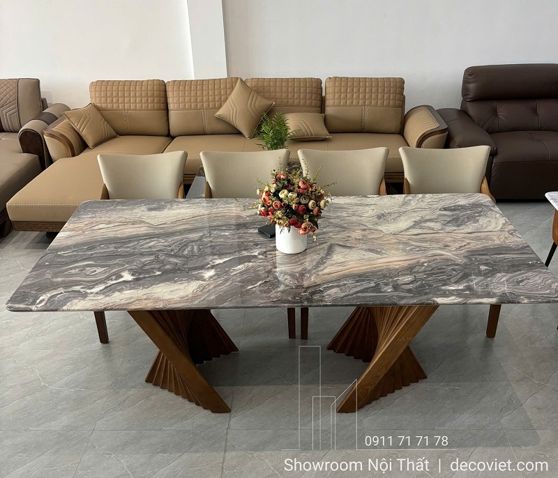 Bàn Ăn Gỗ Sồi Mặt Đá 8 Ghế 2894S