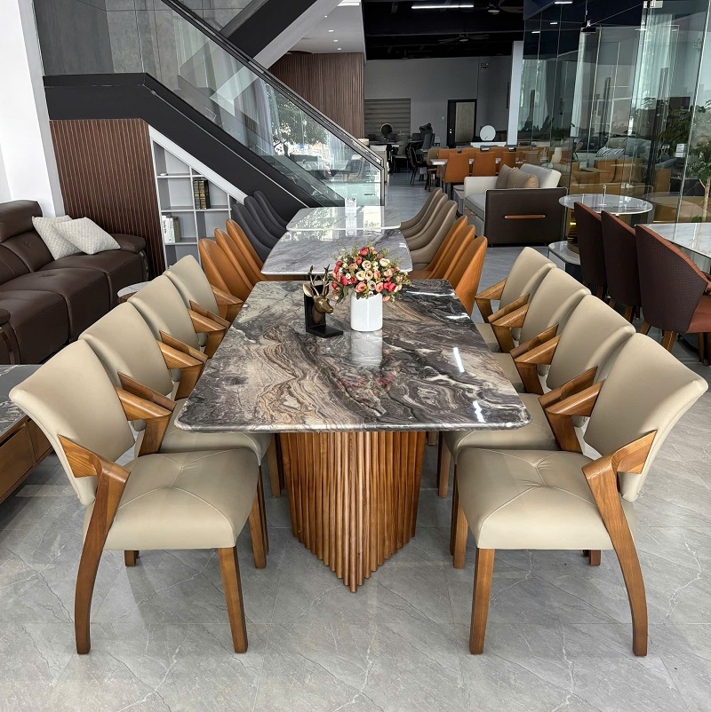 Bàn Ăn Gỗ Sồi Mặt Đá 8 Ghế 2894S