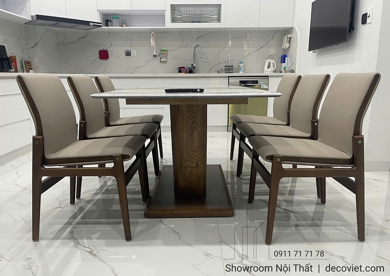 Bàn Ăn Gỗ Tự Nhiên Mặt Đá 6 Ghế 2840S