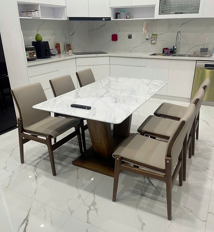 Bàn Ăn Gỗ Tự Nhiên Mặt Đá 6 Ghế 2840S