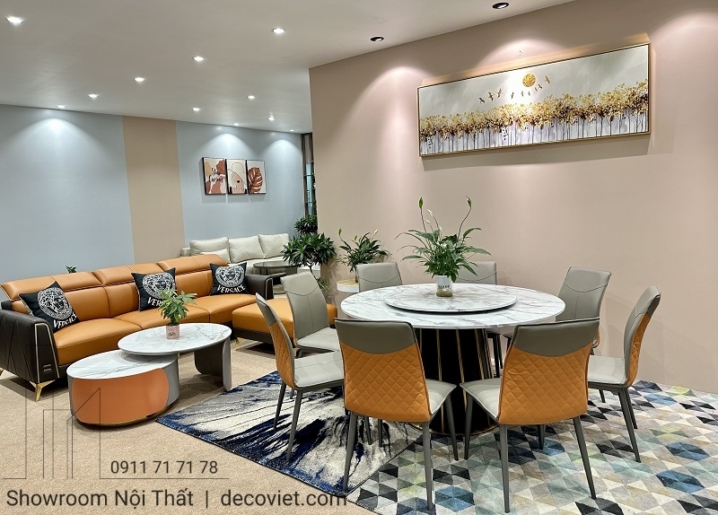 Bàn Ăn Tròn Mặt Đá 8 Ghế 1036S