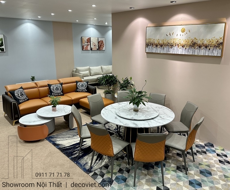 Bàn Ăn Tròn Mặt Đá 8 Ghế 1036S