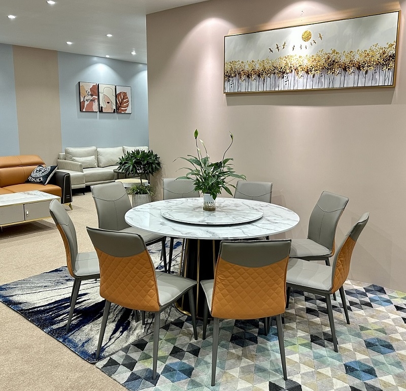 Bàn Ăn Tròn Mặt Đá 8 Ghế 1036S
