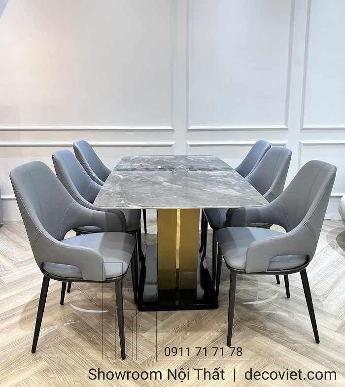 Bàn Ăn Mặt Đá Chân Gỗ 6 Ghế 1774S
