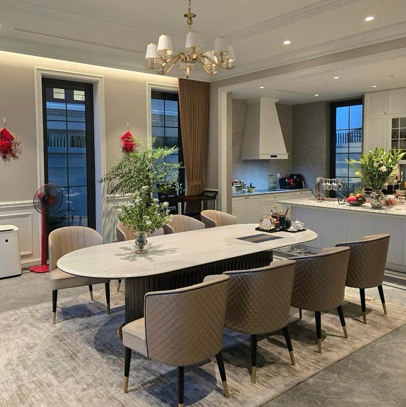 Bàn Ăn Mặt Đá Chân Gỗ 8 Ghế 2310S